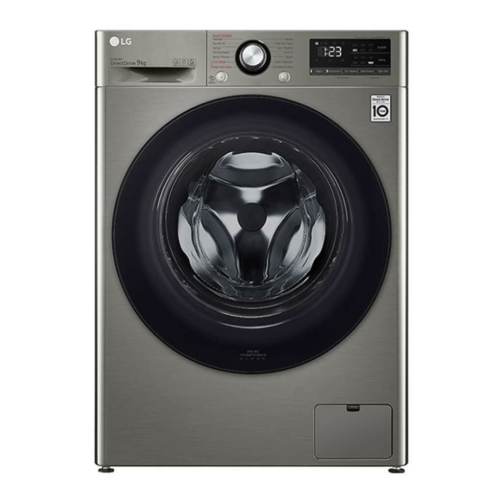 LG F4V3VYWKPE Çamaşır Makinesi 9 Kg Yıkama 1400 Devir Buharlı Metalik Gri