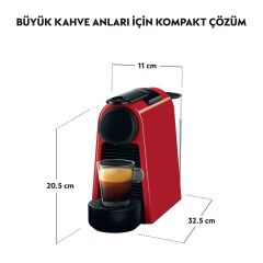 Nespresso D35 Essenza Mini Kapsüllü Kahve Makinesi ve Süt Köpürtücü Aksesuar Kırmızı